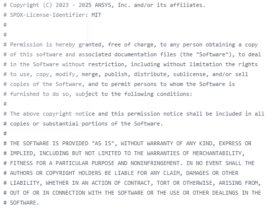 Picture of Python file's license header in light mode